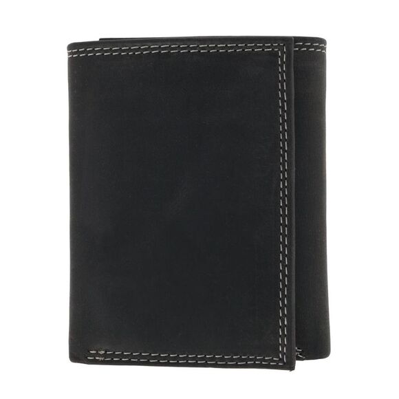 CTM Men's Leather Contrast Stitch Trifold Wallet - Picture 1 of 4
